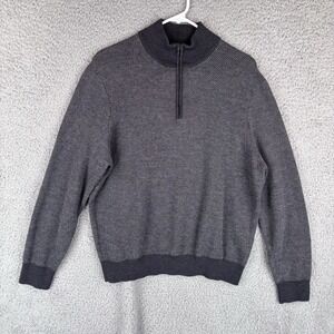 HAGEN Sweater Mens Large Charcoal Quarter Zip Pullover Merino Wool Mock Neck